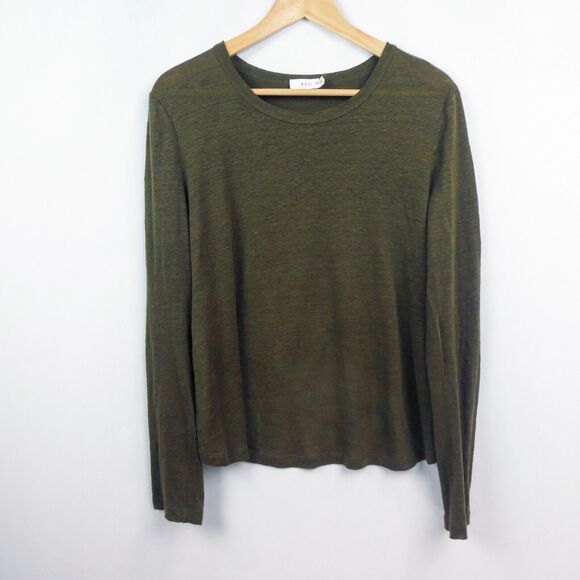 A.L.C. Nemen Linen Cross Back Knit Top Sz L Army Green Brown‎ Long Sleeve - Picture 1 of 8